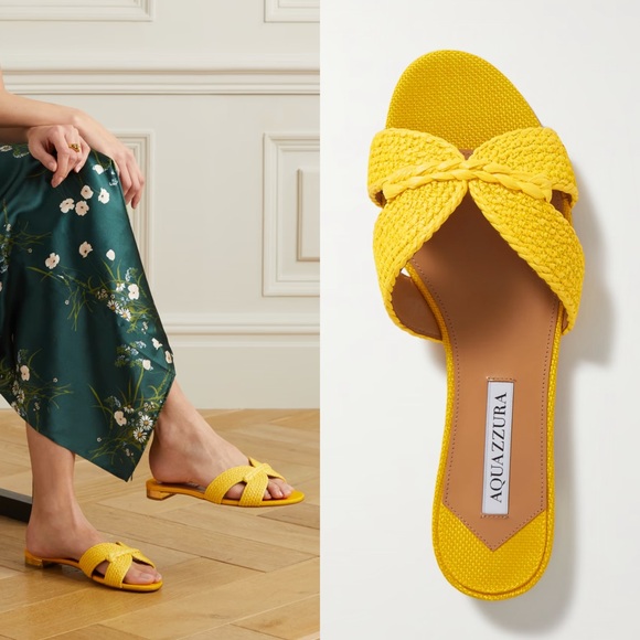 Aquazzura Shoes - Aquazzura Yellow Rope Raffia Slides